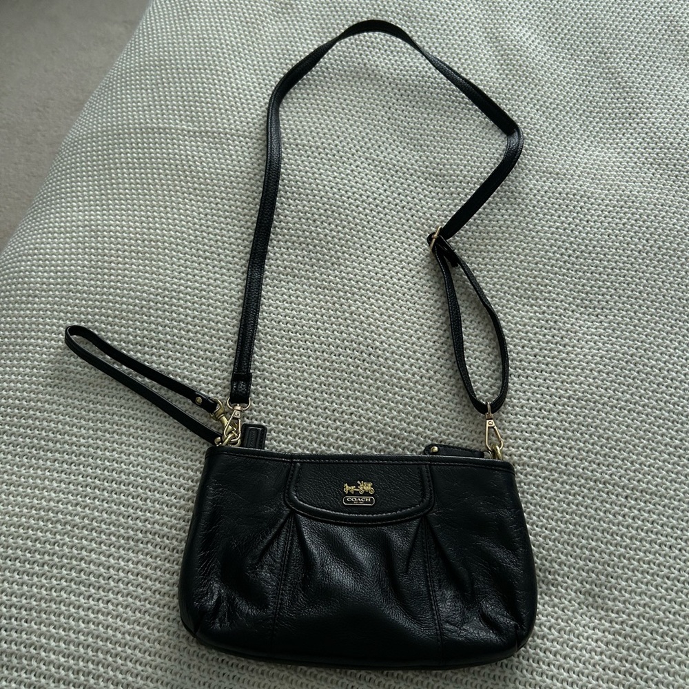 Coach Black Leather Crossbody with Gold Hardware